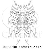 Seraph Or Seraphim A Six Winged Fiery Angel With Six Wings And Deer Antlers Tattoo Style Black And White by patrimonio