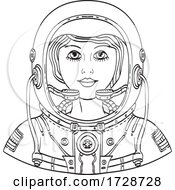 Poster, Art Print Of Female Astronaut Head Frnt-Dwg-Bw-Cut