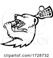 Poster, Art Print Of Mongoose With Lacrosse Stock Mascot Black And White