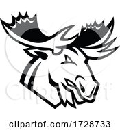Poster, Art Print Of Angry Moose Or Elk Looking To Side Mascot Black And White