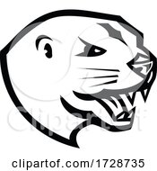 Head Of Angry North American River Otter Or The Northern River Otter Mascot Retro Black And White