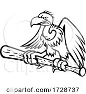 Poster, Art Print Of Californian Condor Clutching Perching On A Baseball Bat Mascot Black And White