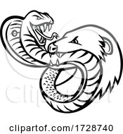 Poster, Art Print Of King Cobra Snake And Mongoose Fighting Biting And Attacking Mascot Retro Black And White