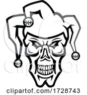 Poster, Art Print Of Head Of A Court Jester Or Joker Skull Skull Front View Mascot Black And White