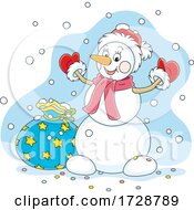 Happy Christmas Snowman Wearing A Santa Hat