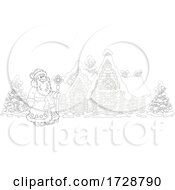 Poster, Art Print Of Black And White Santa Claus Outside A Pretty House