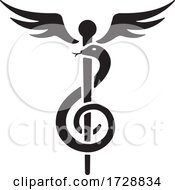 Poster, Art Print Of Snake In Black And White And Winged Treble Clef Caduceus