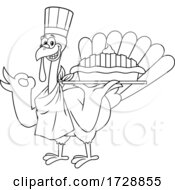 Poster, Art Print Of Black And White Turkey Bird Chef Holding A Pie