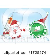 Poster, Art Print Of Santa Claus Facing Corona Virus With A Vaccine