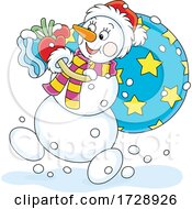 Poster, Art Print Of Christmas Snowman Santa Carrying A Sack