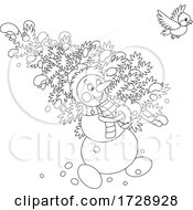 Poster, Art Print Of Christmas Snowman Carrying A Tree