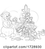 Poster, Art Print Of Christmas Snowman Decorating A Tree