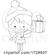 Black and White Girl Holding a Christmas Gift by peachidesigns #COLLC1728937-0137