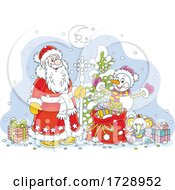 Poster, Art Print Of Santa And A Snowman