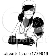 Poster, Art Print Of Doctor Nurse Woman Scrubs Mask Ppe Silhouette