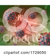 3D Medical Background With Heart And Covid 19 Virus Cells