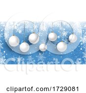 Poster, Art Print Of Christmas Banner With Hanging Baubles On Snowflake Design