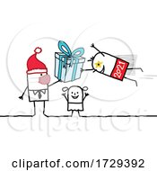 Poster, Art Print Of Stick Man New Year 2021 Super Hero Delivering A Gift