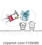 Poster, Art Print Of Stick Woman Year 2021 Super Hero Flying A Gift To Children