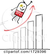 Poster, Art Print Of Stick Man New Year 2021 Super Hero Over A Growth Graph