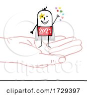 Poster, Art Print Of Stick Man New Year 2021 Super Hero On A Hand