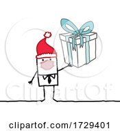 Poster, Art Print Of Stick Man Wearing A Mask And Holding A Christmas Gift
