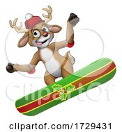 Poster, Art Print Of Christmas Reindeer Snowboarding Snow Board Cartoon