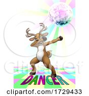 Poster, Art Print Of Christmas Reindeer Cartoon Dabbing Disco Dance