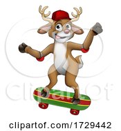 Poster, Art Print Of Christmas Reindeer Skateboarding Cartoon