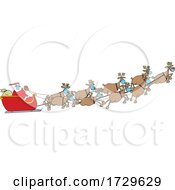 Poster, Art Print Of Cartoon Coronavirus Christmas Reindeer Flying Santa In His Sleigh