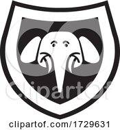 Poster, Art Print Of Elephant Head Shield Icon Black And White