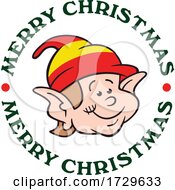Poster, Art Print Of Happy Smiling Happy Smiling Christmas Elf In A Circle Of Merry Christmas Text Elf
