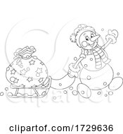 Poster, Art Print Of Black And White Santa Snowman Pulling A Sack On A Sled