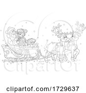 Poster, Art Print Of Black And White Santa Claus With Children In His Sleigh