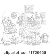 Poster, Art Print Of Black And White Santa Claus Carrying Wood To A Fireplace