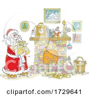 Poster, Art Print Of Santa Claus Carrying Wood To A Fireplace