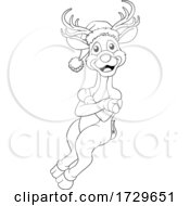 Poster, Art Print Of Christmas Reindeer In Santa Hat Cartoon