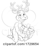 Poster, Art Print Of Christmas Reindeer With Gift Cartoon