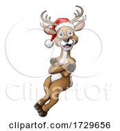 Poster, Art Print Of Christmas Reindeer In Santa Hat Cartoon