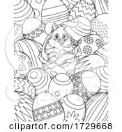 Poster, Art Print Of Easter Bunny Eggs Coloring Book Page Cartoon