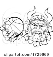 Poster, Art Print Of Viking Basketball Ball Sports Mascot Cartoon