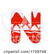 Poster, Art Print Of Christmas Letter N Capital 3d Xmas Suitable For Celebration Santa Claus Or Winter Related Subjects On A White Background