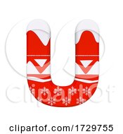 Poster, Art Print Of Christmas Letter U Capital 3d Xmas Suitable For Celebration Santa Claus Or Winter Related Subjects On A White Background
