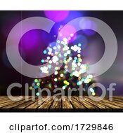 Poster, Art Print Of 3d Wooden Table Against A Defocussed Christmas Tree Background