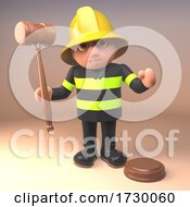 Poster, Art Print Of 3d Fire Fighter Fireman In High Visibility Clothing With Judges Gavel