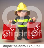Poster, Art Print Of 3d Fire Fighter Fireman In High Visibility Clothing Holding Sale Shopping Bags