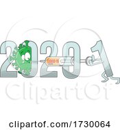 New Year From 2020 To 2021 Text With Covid 19 Cartoon And Vaccine