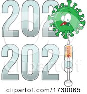 From 2020 To 2021 Year Text With Covid Cartoon And Vaccine