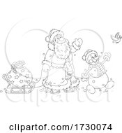 Poster, Art Print Of Santa Claus And Snowman Waving On Christmas