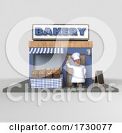 Poster, Art Print Of 3d Male Chef Outside A Bakery On A Shaded Background